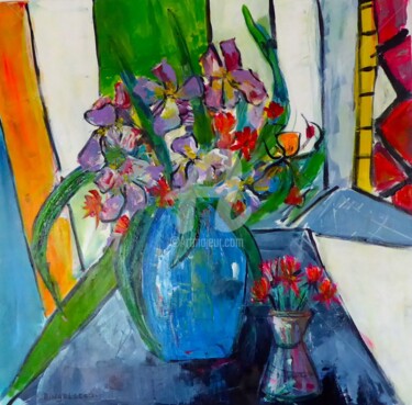 Peinture intitulée "iris-au-vase-bleu.j…" par Christine Ringelstein, Œuvre d'art originale