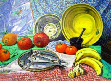 Painting titled "Salemas y Plátanos" by Delmar, Original Artwork, Oil