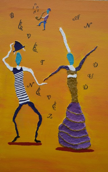 Peinture intitulée "amoureux-musicien.j…" par Lolo, Œuvre d'art originale, Acrylique