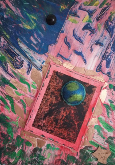 Painting titled "" La terre et le sa…" by Riquet Faure, Original Artwork, Oil Mounted on Wood Stretcher frame