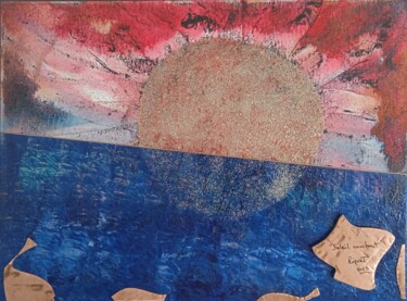 Peinture intitulée "" Soleil couchant. "" par Riquet Faure, Œuvre d'art originale, Huile Monté sur Châssis en bois