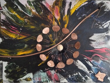 제목이 "" Pollinisation. ""인 미술작품 Riquet Faure로, 원작, 기름 나무 들것 프레임에 장착됨
