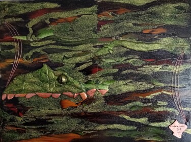 Painting titled "" L'alarme de croco…" by Riquet Faure, Original Artwork, Oil Mounted on Wood Stretcher frame