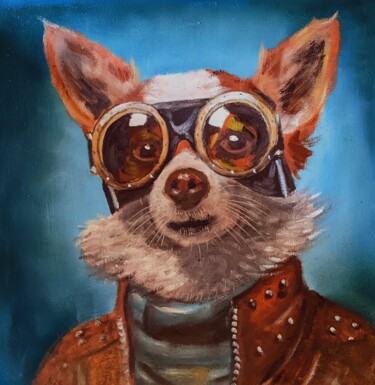 Ζωγραφική με τίτλο "Chihuahua" από Riquet1er, Αυθεντικά έργα τέχνης, Λάδι Τοποθετήθηκε στο Ξύλινο φορείο σκελετό