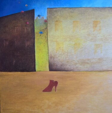 Peinture intitulée "La bottine rouge" par Rita Cau, Œuvre d'art originale, Huile