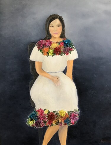 Pittura intitolato "La robe de Marie-Jo" da Rita Cau, Opera d'arte originale, Olio