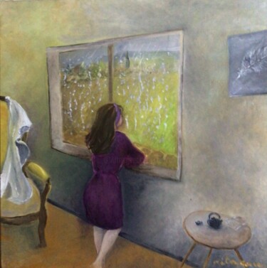 Peinture intitulée "J’écoute la pluie q…" par Rita Cau, Œuvre d'art originale, Huile