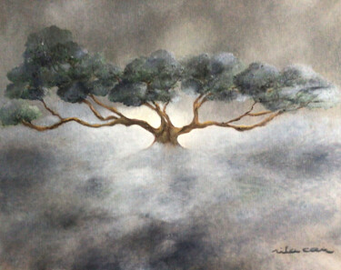 Peinture intitulée "L’arbre aux nuages 5" par Rita Cau, Œuvre d'art originale, Huile