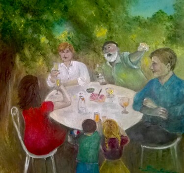 Картина под названием "Les jours heureux 3…" - Rita Cau, Подлинное произведение искусства, Масло
