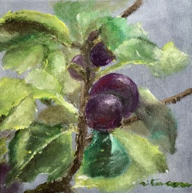 Painting titled "Les figues" by Rita Cau, Original Artwork, Oil Mounted on Wood Stretcher frame