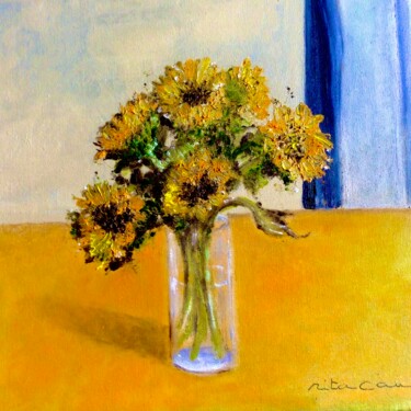 Painting titled "Mes tournesols" by Rita Cau, Original Artwork, Oil