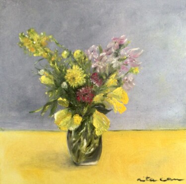 Painting titled "Le bouquet de Liam" by Rita Cau, Original Artwork, Oil Mounted on Wood Stretcher frame