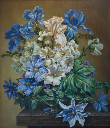 Painting titled "Beautiful flowers" by Rita Cemkalo, Original Artwork, Oil