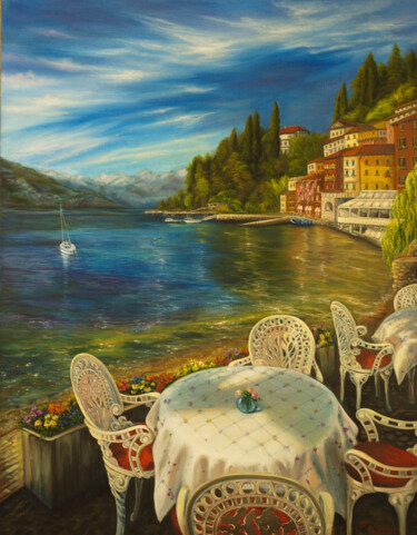 Pintura intitulada "Lake Como" por Rita Cemkalo, Obras de arte originais, Óleo