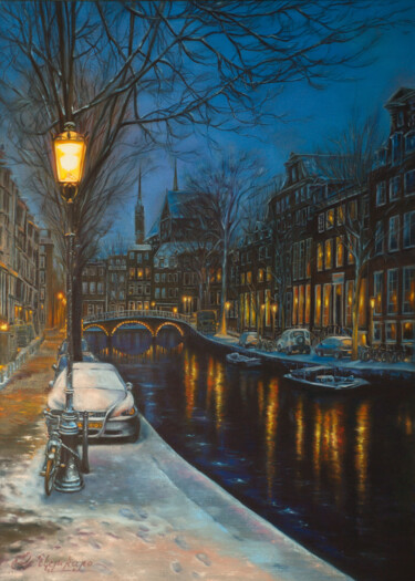 Pittura intitolato "Streets of Amsterdam" da Rita Cemkalo, Opera d'arte originale, Olio