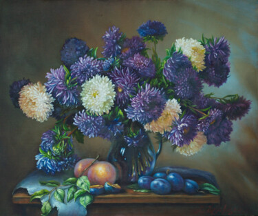 Painting titled "Still life with ast…" by Rita Cemkalo, Original Artwork, Oil