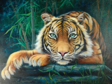 Painting titled "Beautiful tiger" by Rita Cemkalo, Original Artwork, Oil