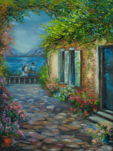 Painting titled "House on the lake" by Rita Cemkalo, Original Artwork, Oil