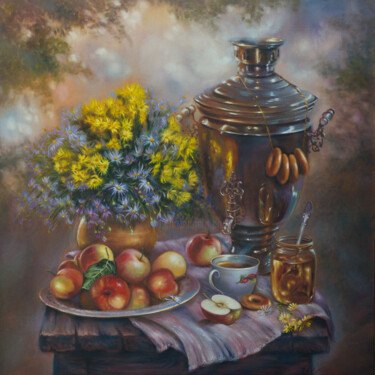 Painting titled "Still life with a s…" by Rita Cemkalo, Original Artwork, Oil