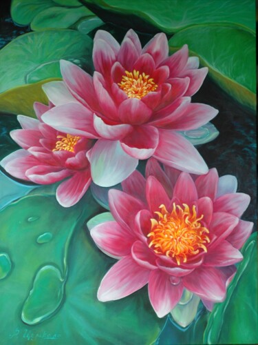 Schilderij getiteld "Lotus" door Rita Cemkalo, Origineel Kunstwerk, Olie