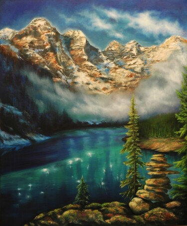 Painting titled "Beautiful Moraine L…" by Rita Cemkalo, Original Artwork, Oil