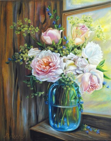 Malerei mit dem Titel "Beautiful Roses" von Rita Cemkalo, Original-Kunstwerk, Öl