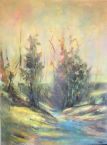 Painting titled "Paesaggio astratto…" by Rita Degli Esposti, Original Artwork, Tempera