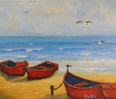 Peinture intitulée "Fisher Boats on Wes…" par Rita Kili, Œuvre d'art originale, Acrylique