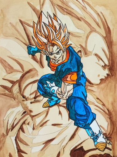 Pintura titulada ""Stop War"- Goku" por Rita Monika Vintu (RitArt), Obra de arte original, Acrílico Montado en Cartulina