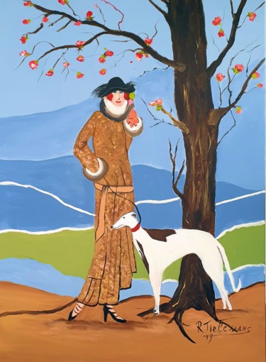 Painting titled "Dame met Galgo" by Rita Tielemans, Original Artwork, Acrylic