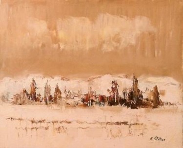 Painting titled "Paysage en hiver" by Etienne Ritter, Original Artwork, Oil