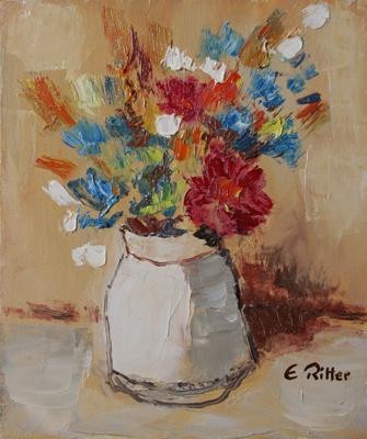 Painting titled "Fleurs mauves" by Etienne Ritter, Original Artwork