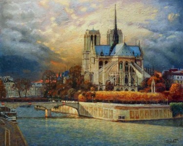 Картина под названием "Собор Парижской Бог…" - Игорь Разживин, Подлинное произведение искусства, Масло