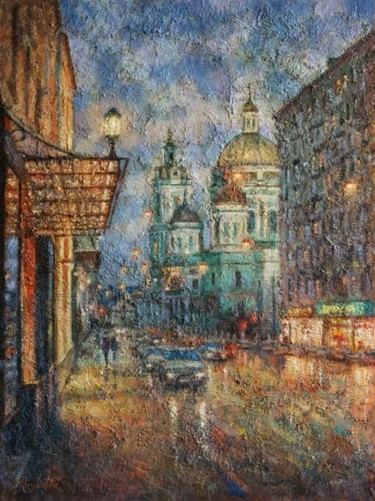 Painting titled "Московские сумерки." by Igor Razzhivin, Original Artwork, Oil
