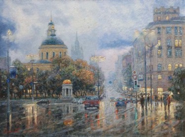 Painting titled "Площадь Никитские В…" by Igor Razzhivin, Original Artwork, Oil