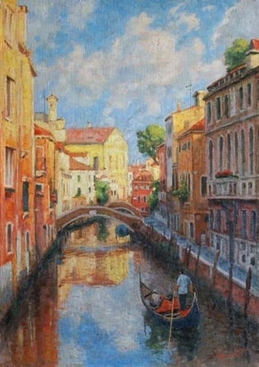 Картина под названием "Солнечная Венеция." - Игорь Разживин, Подлинное произведение искусства, Масло