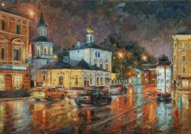 Картина под названием "Цвета ночной улицы." - Игорь Разживин, Подлинное произведение искусства, Масло