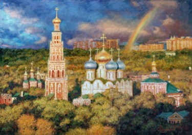 Painting titled "Радуга над Москвой." by Igor Razzhivin, Original Artwork, Oil