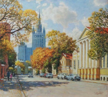 Painting titled "Осенние улицы Москв…" by Igor Razzhivin, Original Artwork, Oil