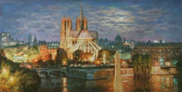 Painting titled "Париж в вечерних ог…" by Igor Razzhivin, Original Artwork, Oil