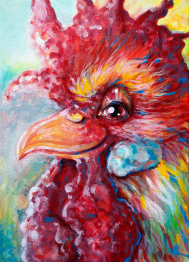 Pintura titulada "Betty's Cockerel" por River E. C. Darling, Obra de arte original, Acrílico