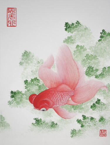 Peinture intitulée "Petite robe rouge" par Yuxiang Liu, Œuvre d'art originale, Encre