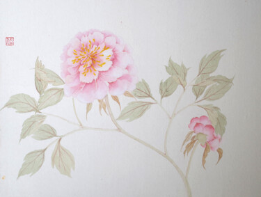 Painting titled "Pivoine" by Yuxiang Liu, Original Artwork, Pigments