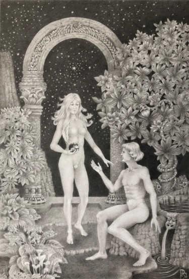 제목이 "Adam et Eve"인 그림 Ruy, Jean Bardot로, 원작, 흑연