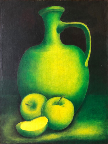 Peinture intitulée "Cruche aux pommes" par Ruy, Jean Bardot, Œuvre d'art originale, Acrylique Monté sur Carton