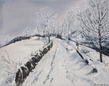 Painting titled "Chemin sous la neige" by Régine Lamotte Doncieux, Original Artwork, Oil