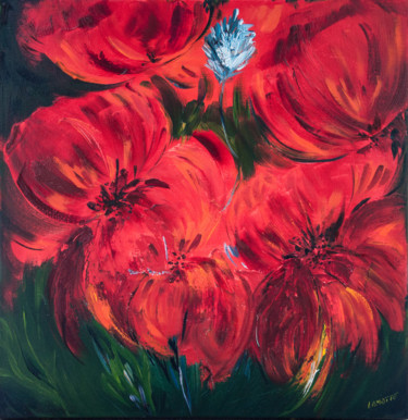 Painting titled "Gros coquelicots" by Régine Lamotte Doncieux, Original Artwork, Oil