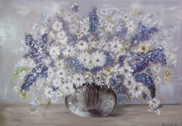 Painting titled "Bouquet de margueri…" by Régine Lamotte Doncieux, Original Artwork, Oil