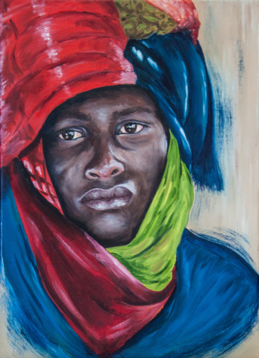 Painting titled "Sénégalais" by Régine Lamotte Doncieux, Original Artwork, Oil