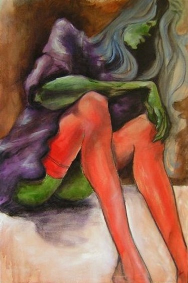 Painting titled "red stockings 4pefp" by Richard Herr, Original Artwork, Acrylic
